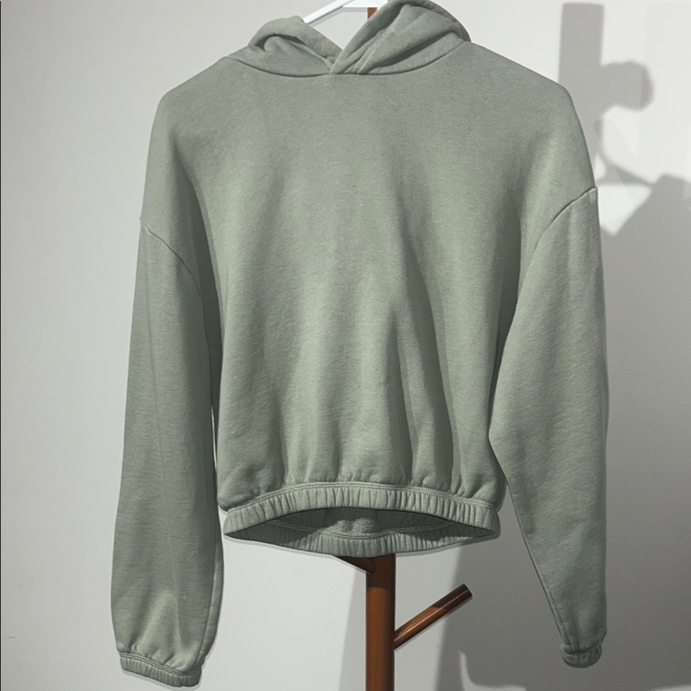 Zara Green Cropped Hoodie Sweater - small bleach spots on one sleeve